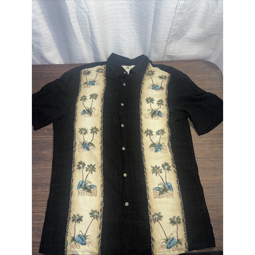 Island Shores Men's Medium Rayon Hawaiian Short Sleeve Button Up Shirt Black